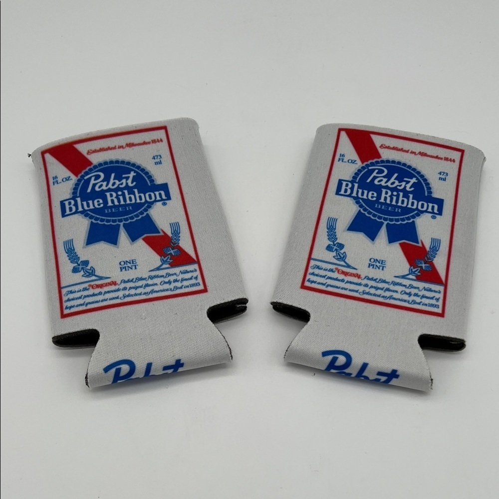 New Pabst Blue Ribbon 16oz PBR Beer Can Wrap Coolers Koozies Hughies (Set of 2)